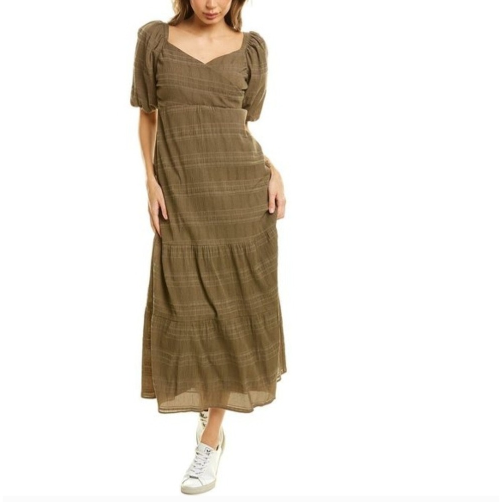 Linden‎ Street Studio Luxury Contemporary Olive Green Puff Sleeves Maxi Dress S